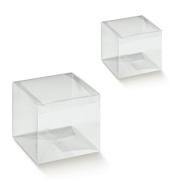 Cubotti di plastica due diverse misure, trasparenti e vuoti